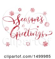 Poster, Art Print Of Red Seasons Greetings Text Design With Stars And Snowflakes
