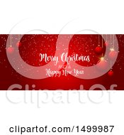 Poster, Art Print Of Red Merry Christmas And Happy New Year Banner With Baubles