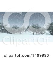 Poster, Art Print Of 3d Snowy Winter Landscape With Trees