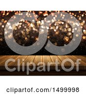 Clipart Of A 3d Wood Surface With Bokeh Lights Royalty Free Illustration