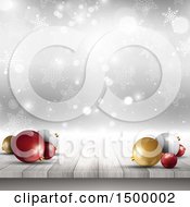 Clipart Of A 3d Wood Surface With Baubles Over Snowflakes Royalty Free Vector Illustration