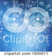 Poster, Art Print Of Blue Christmas Snow Background With Flares And Baubles
