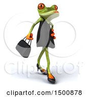 Clipart Of A 3d Green Female Springer Frog In A Black Dress On A White Background Royalty Free Illustration