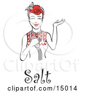 Poster, Art Print Of Happy Red Haired Woman Using A Salt Shaker While Cooking With Text