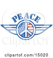 Poster, Art Print Of American Peace Symbol With Stars And Stripes And Wings Onthe Sides