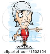 Clipart Of A Mad Pointing White Senior Female Rugby Player Royalty Free Vector Illustration