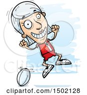 Poster, Art Print Of Jumping White Senior Female Rugby Player