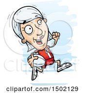 Clipart Of A Running White Senior Female Rugby Player Royalty Free Vector Illustration