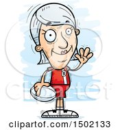 Clipart Of A Waving White Senior Female Rugby Player Royalty Free Vector Illustration