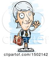 Clipart Of A Waving White Senior Female College Student Royalty Free Vector Illustration