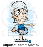 Clipart Of A Mad Pointing Caucasian Senior Woman Racquetball Player Royalty Free Vector Illustration