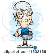 Clipart Of A Confident Caucasian Senior Woman Racquetball Player Royalty Free Vector Illustration