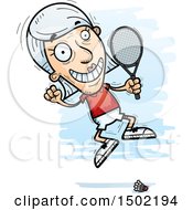 Poster, Art Print Of Jumping Caucasian Senior Woman Badminton Player