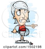 Clipart Of A Mad Pointing Caucasian Senior Woman Badminton Player Royalty Free Vector Illustration