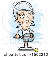 Clipart Of A Confident Caucasian Senior Woman Tennis Player Royalty Free Vector Illustration
