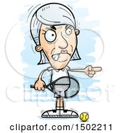 Clipart Of A Mad Pointing Caucasian Senior Woman Tennis Player Royalty Free Vector Illustration