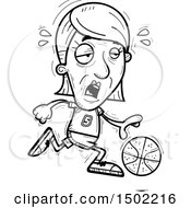 Clipart Of A Black And White Tired Running Senior Female Basketball Player Royalty Free Vector Illustration