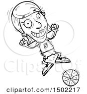 Clipart Of A Black And White Jumping Senior Female Basketball Player Royalty Free Vector Illustration