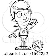 Clipart Of A Black And White Waving Senior Female Basketball Player Royalty Free Vector Illustration