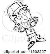 Clipart Of A Black And White Jumping Senior Female Coach Royalty Free Vector Illustration