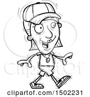 Clipart Of A Black And White Walking Senior Female Coach Royalty Free Vector Illustration