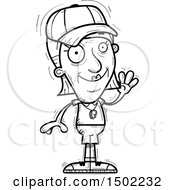 Clipart Of A Black And White Waving Senior Female Coach Royalty Free Vector Illustration