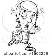 Clipart Of A Black And White Tired Running Senior Female Football Player Royalty Free Vector Illustration