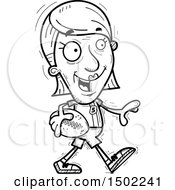 Clipart Of A Black And White Walking Senior Female Football Player Royalty Free Vector Illustration