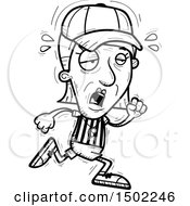 Clipart Of A Black And White Tired Running Senior Female Referee Royalty Free Vector Illustration