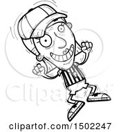 Clipart Of A Black And White Jumping Senior Female Referee Royalty Free Vector Illustration
