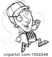 Clipart Of A Black And White Running Senior Female Referee Royalty Free Vector Illustration