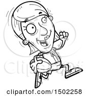 Clipart Of A Black And White Running Senior Female Rugby Player Royalty Free Vector Illustration
