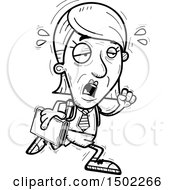 Clipart Of A Black And White Tired Running Senior Female College Student Royalty Free Vector Illustration