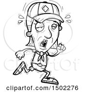 Clipart Of A Black And White Tired Running Senior Female Scout Royalty Free Vector Illustration