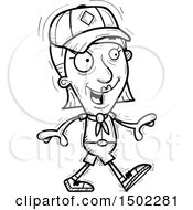Clipart Of A Black And White Walking Senior Female Scout Royalty Free Vector Illustration