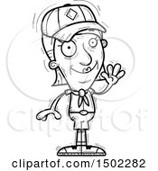 Clipart Of A Black And White Waving Senior Female Scout Royalty Free Vector Illustration