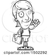 Clipart Of A Black And White Waving Senior Female Community College Student Royalty Free Vector Illustration