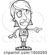 Clipart Of A Black And White Mad Pointing Senior Female Track And Field Athlete Royalty Free Vector Illustration