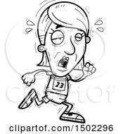 Clipart Of A Black And White Tired Running Senior Female Track And Field Athlete Royalty Free Vector Illustration