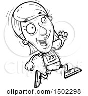 Clipart Of A Black And White Running Senior Female Track And Field Athlete Royalty Free Vector Illustration