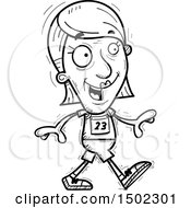 Clipart Of A Black And White Walking Senior Female Track And Field Athlete Royalty Free Vector Illustration