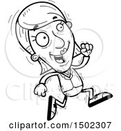 Clipart Of A Black And White Running Senior Business Woman Royalty Free Vector Illustration