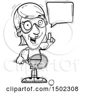 Clipart Of A Black And White Talking Senior Woman Racquetball Player Royalty Free Vector Illustration