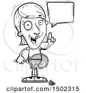 Clipart Of A Black And White Talking Senior Woman Badminton Player Royalty Free Vector Illustration