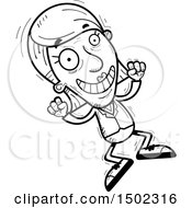 Clipart Of A Black And White Jumping Senior Business Woman Royalty Free Vector Illustration