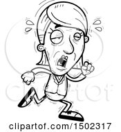 Clipart Of A Black And White Tired Running Senior Business Woman Royalty Free Vector Illustration