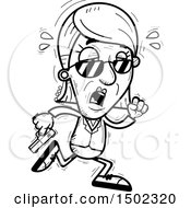 Clipart Of A Black And White Tired Running Senior Woman Secret Service Agent Royalty Free Vector Illustration