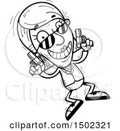 Clipart Of A Black And White Jumping Senior Woman Secret Service Agent Royalty Free Vector Illustration