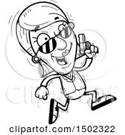 Clipart Of A Black And White Running Senior Woman Secret Service Agent Royalty Free Vector Illustration