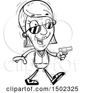Clipart Of A Black And White Walking Senior Woman Secret Service Agent Royalty Free Vector Illustration